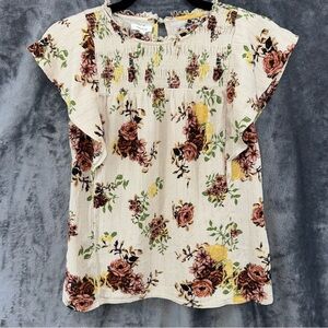 Maurices Tank Short Flutter Sleeve Smocked Crew Neck Floral Top Blouse Size XS